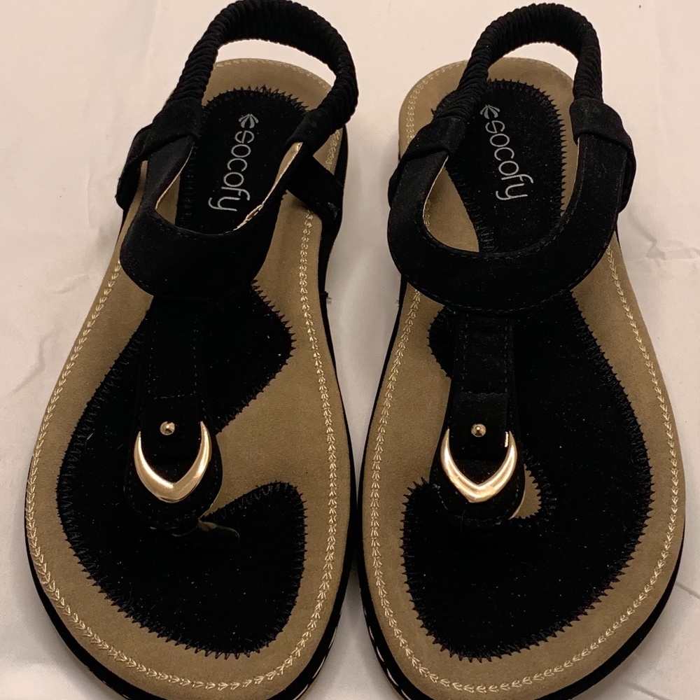 Socofy Black Slingback Flip Flop Sandals SIZE 7